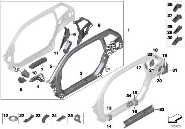 2019 BMW i3s Reinforcement Plate, Side Sill, Rear.Left. Bottom Diagram for 41007358997