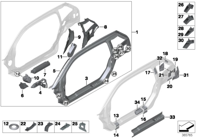 2015 BMW i3 Reinforcement,Rear Window Frame Top Left Diagram for 41007324053