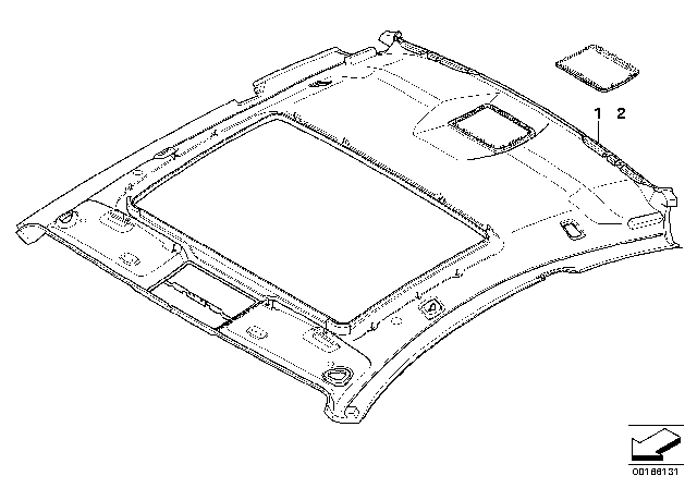 2009 BMW 650i Covering Headlining Rear Diagram for 51447960030