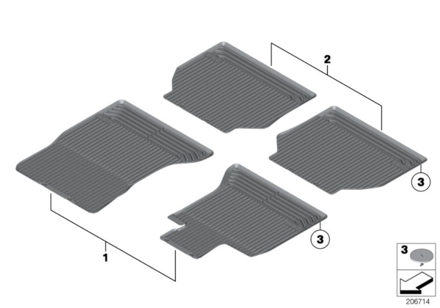 2012 BMW 550i GT xDrive Floor Mats Rubber Diagram for 51472152354