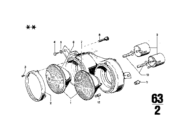 1970 BMW 2800CS Single Components For Headlight Diagram 1