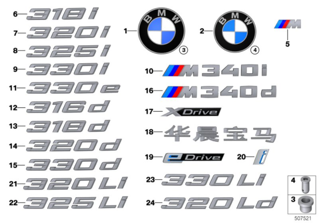 2019 BMW 330i xDrive Emblems / Letterings Diagram
