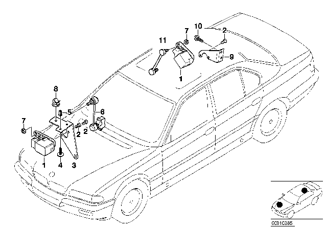 2000 BMW 740iL Headlight Vertical Aim Control Sensor Diagram