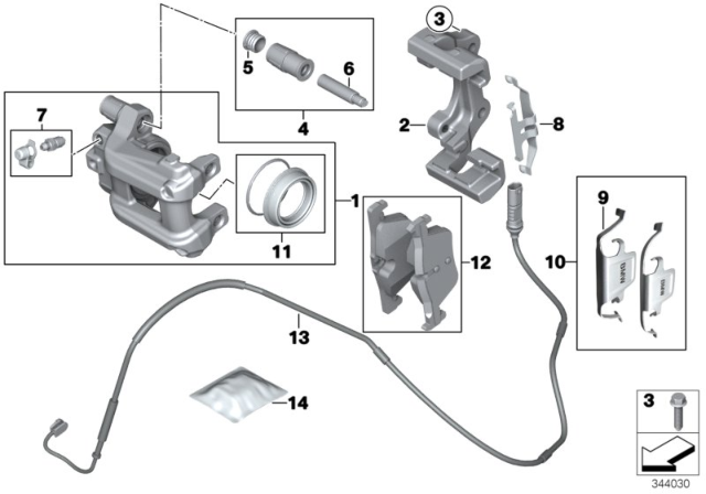 2014 BMW 320i Rear Wheel Brake, Brake Pad Sensor Diagram 2