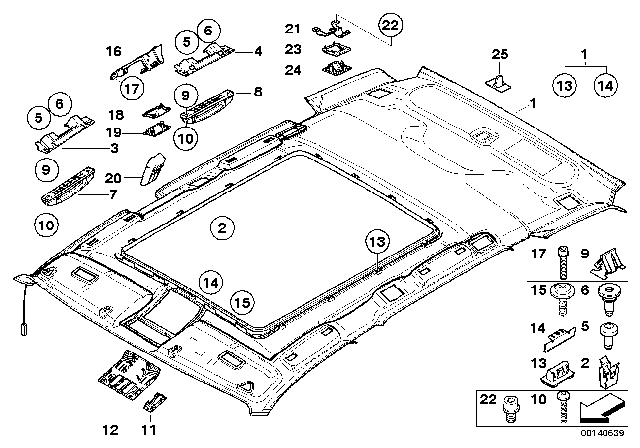 2010 BMW X3 Headlining / Handle Panoramic Roof Diagram