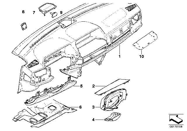 2005 BMW 745i Trim Panel Dashboard Diagram