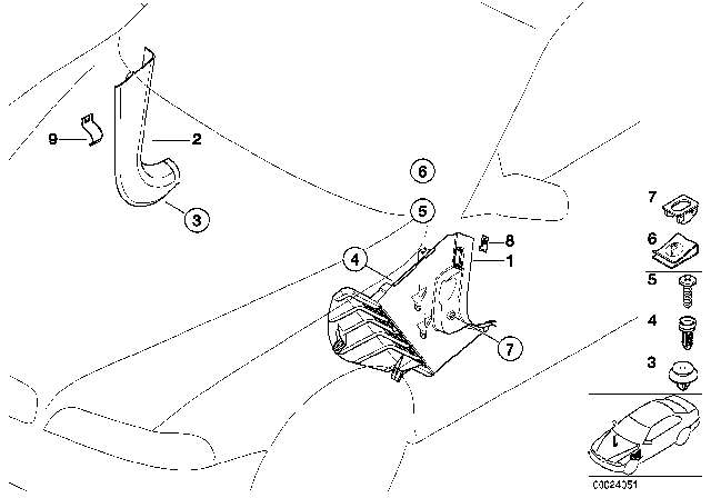 2001 BMW 525i Trim Panel Leg Room Diagram