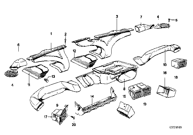 1983 BMW 533i Outflow Nozzles / Covers Diagram