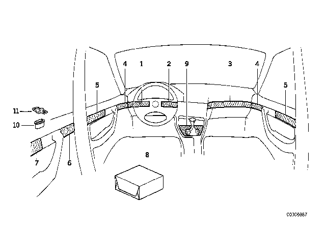 1989 BMW 750iL Fine Wood Trim Diagram