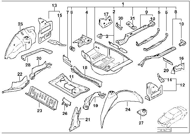 2002 BMW 745i Floor Panel Trunk / Wheel Housing Rear Diagram