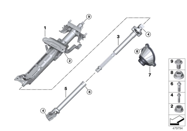 2017 BMW 530i Steering Column Mechanical Adjustable / Mounting Parts Diagram