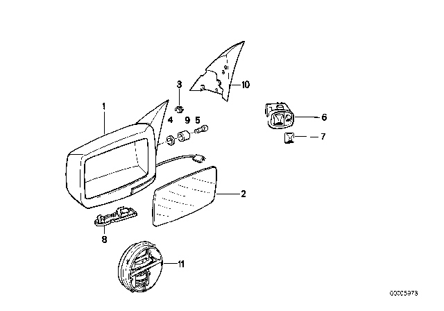 1992 BMW 525i Outside Mirror Diagram 1