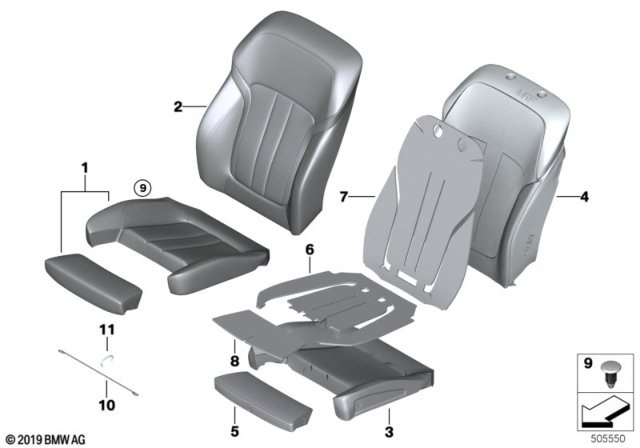 2019 BMW M550i xDrive Seat, Front, Cushion & Cover Diagram 2