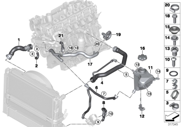 2011 BMW 335d Cooling System Coolant Hoses Diagram 2