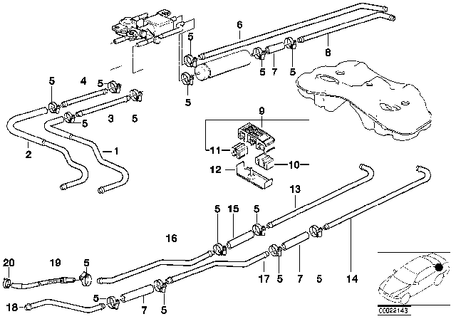 1997 BMW 750iL Fuel Pipe And Mounting Parts Diagram