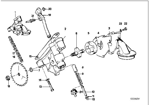 1974 BMW 2002 Lubrication System / Oil Pump With Drive Diagram 2