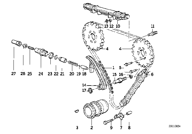 1994 BMW 750iL Timing And Valve Train - Timing Chain Diagram