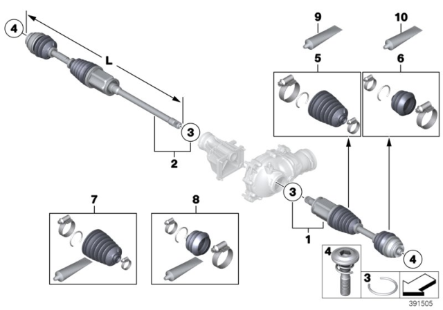 2013 BMW 328i xDrive Final Drive (Front Axle), Output Shaft, 4Wheel Diagram