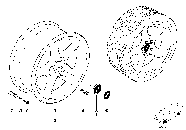 2002 BMW 540i Round-Spoke Styling Diagram