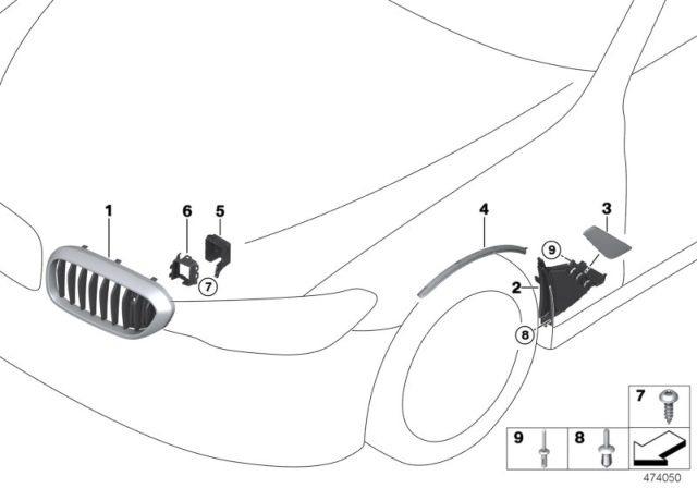 2019 BMW 530i xDrive Exterior Trim / Grille Diagram