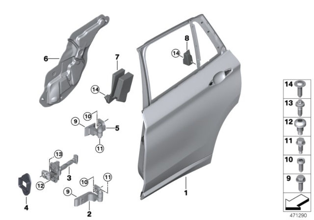 2016 BMW X1 Rear Door - Hinge / Door Brake Diagram