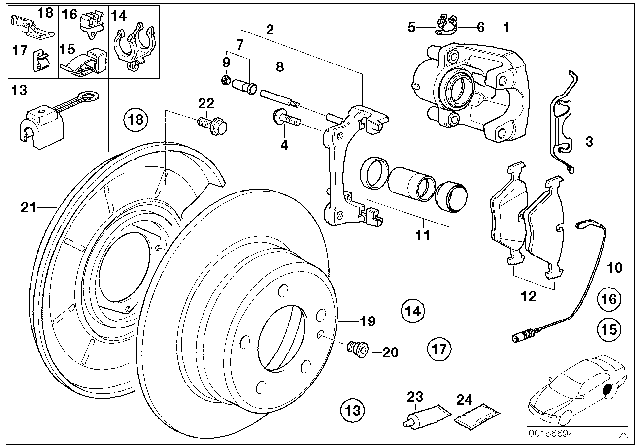 1994 BMW 850CSi Rear Wheel Brake, Brake Pad Sensor Diagram