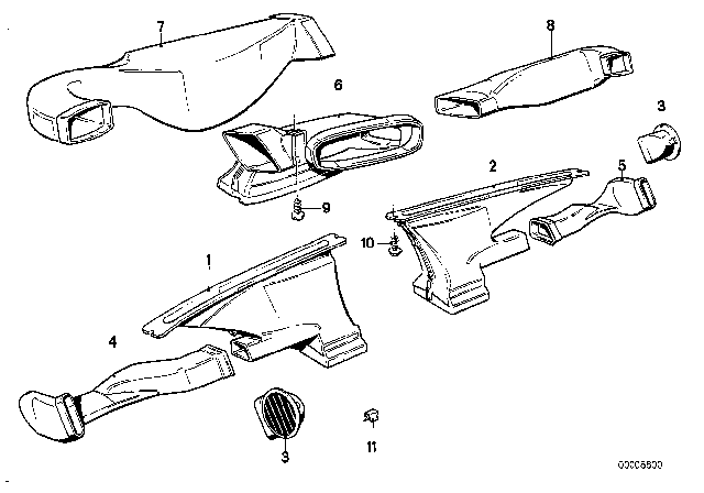 1987 BMW 325i Outflow Nozzles / Covers Diagram