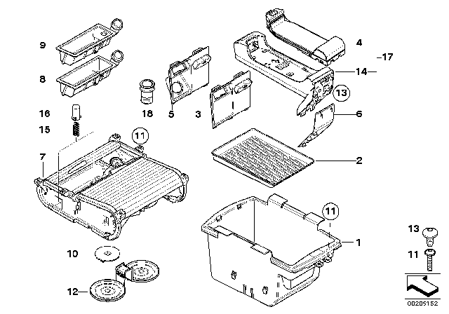 2011 BMW X5 Storage Compartment, Centre Console Diagram