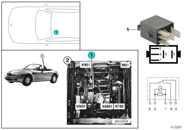 1999 BMW Z3 M Relay, Cut-Off Driver Seat Height Adjust Diagram