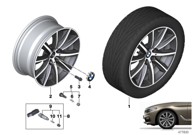 2018 BMW 530i xDrive Light Alloy Rim Ferricgrey Diagram for 36116874440