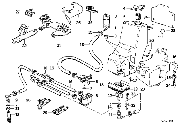 1991 BMW 750iL Washer Pump Diagram for 61671382085