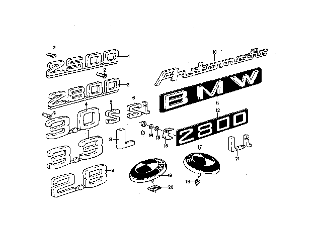 1973 BMW 3.0S Emblems / Letterings Diagram