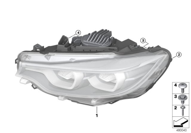 2019 BMW M4 Drivers Side Led Headlight Lens And Housing Diagram for 63117478159