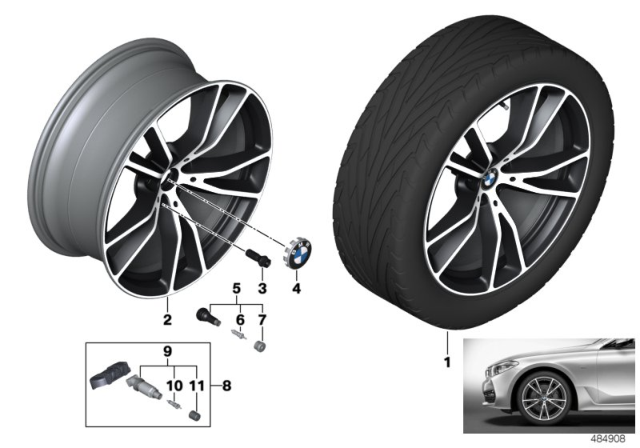 2018 BMW 640i xDrive Gran Turismo Disc Wheel Light Alloy Jet Bl.Solenoid.Paint Diagram for 36116877021