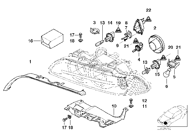 1999 BMW 528i Single Parts, Headlight Diagram 2