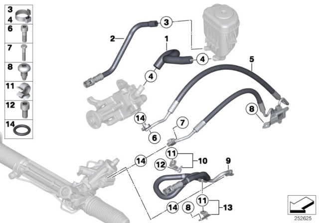 2015 BMW 740Ld xDrive Hydro Steering - Oil Pipes Diagram