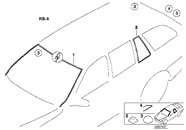 1999 BMW 528i Glazing, Mounting Parts Diagram