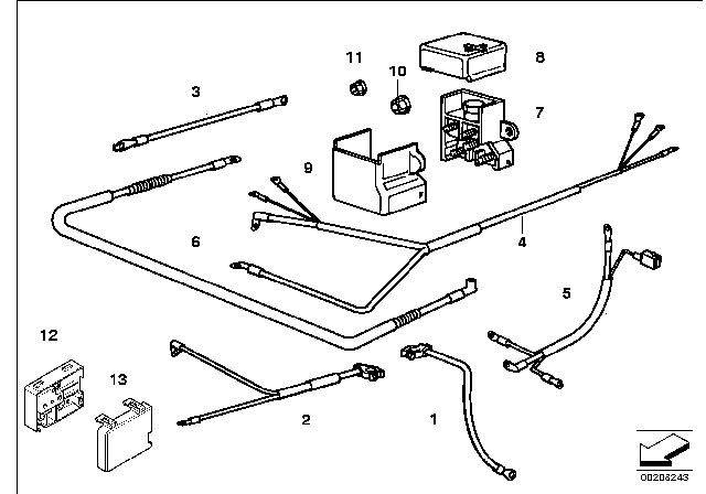 1994 BMW 840Ci Cable Alternator-Starter-Base B Diagram for 12421742602