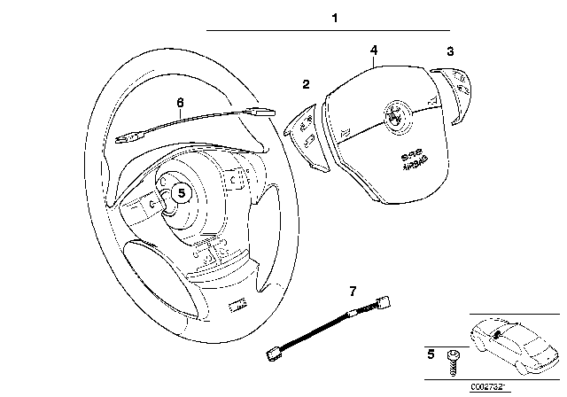 2001 BMW 525i M Sports Steering Wheel, Airbag Diagram 2