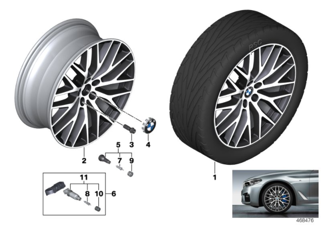 2020 BMW 530e BMW LM Wheel Cross-Spoke Diagram