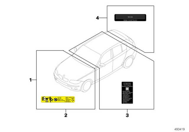 2010 BMW 128i Convertible N52 Engine(E88) Assorted Information Plates Diagram