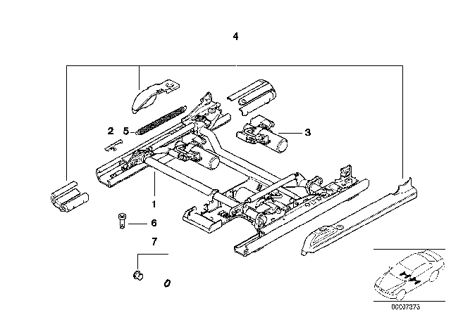 2001 BMW 740i Sedan(E38) Front Seat Rail Diagram 1