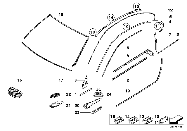 2009 BMW 328i Exterior Trim / Grille / Seals Diagram