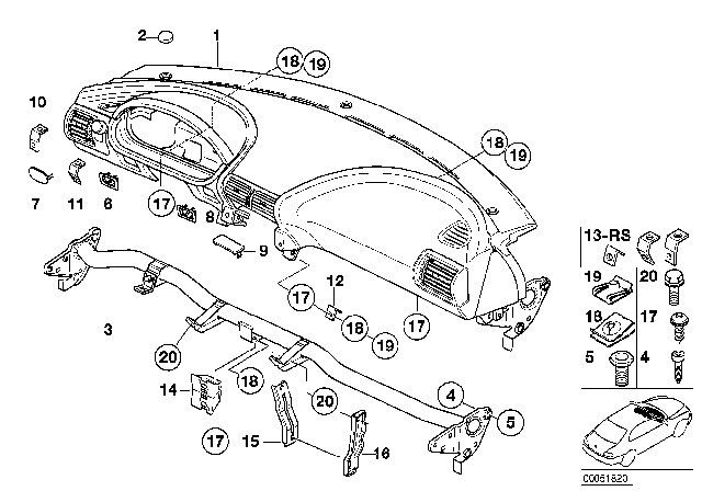 2001 BMW Z3 M Trim Panel Dashboard Diagram for 51458410101