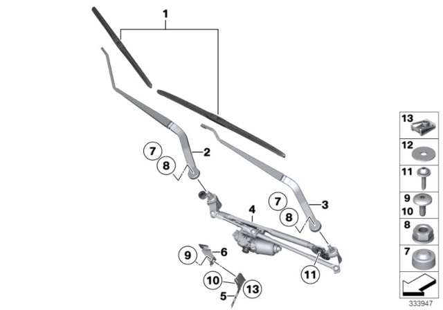 2014 BMW X5 Single Wiper Parts Diagram