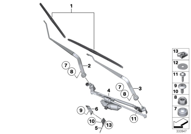 2018 BMW X5 M Single Wiper Parts Diagram