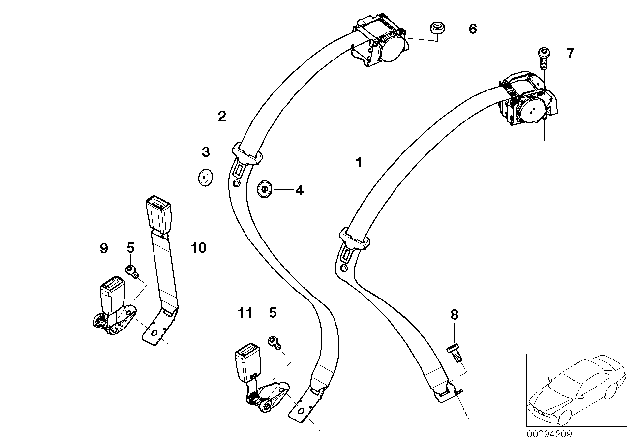 2004 BMW 745Li Upper Rear Seat Belt Diagram for 72117037843