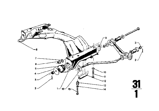 1973 BMW 3.0CS Front Axle Support Diagram