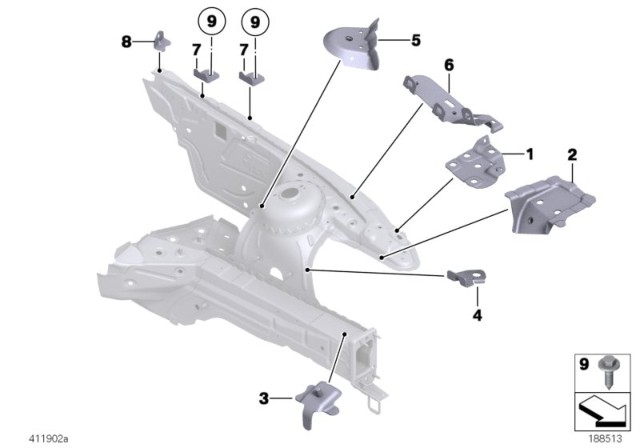 2012 BMW Z4 Front Body Bracket Diagram 1