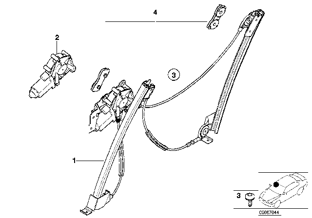 2000 BMW Z8 Set Of Fittings, Side Window Diagram for 51337019010